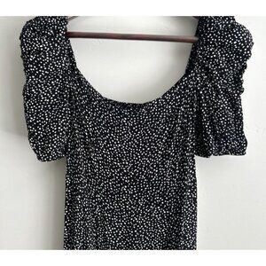 AND OTHER STORIES MIDI Dress Size 4 Polka Dot Square Neck Slit Puff Sleeve